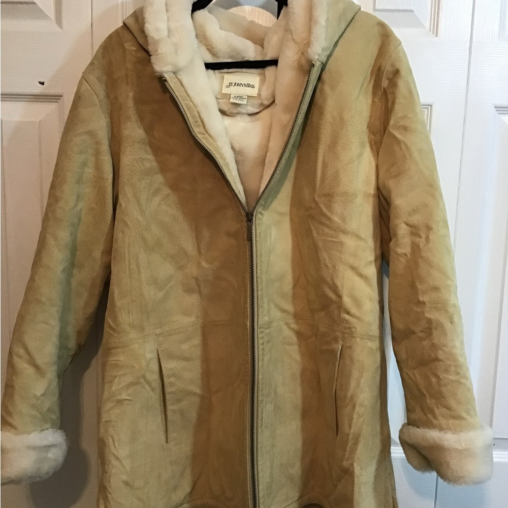 St Johns Bay Suede Leather Sherpa Lined  Jacket Coat Womens  XLG EUC